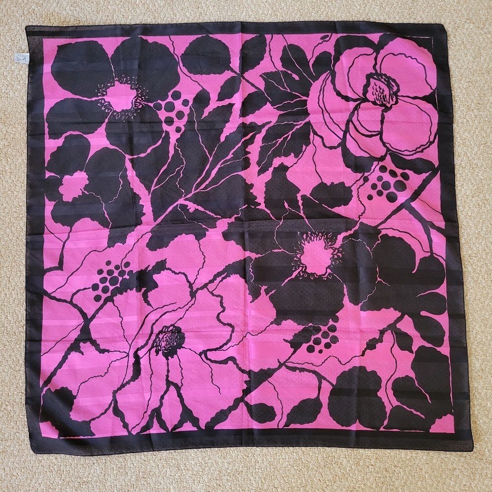 Tres-Elle Floral Pink & Black Scarf ~ Made in Italy ~ Abstract ~ Pretty! 30"x30"